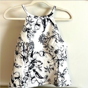 White House Black Market floral jacquard print sleeveless halter top.